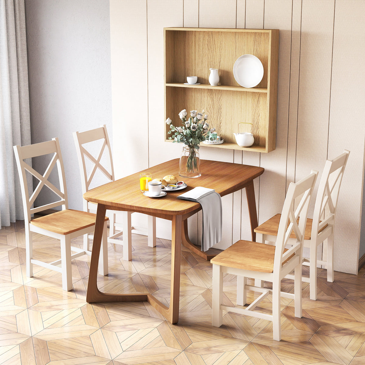 Wooden Dining Chairs Set of 2 with High Back and Rubber Wood Frame-Natural-Dining Chairs-DECOROLALA