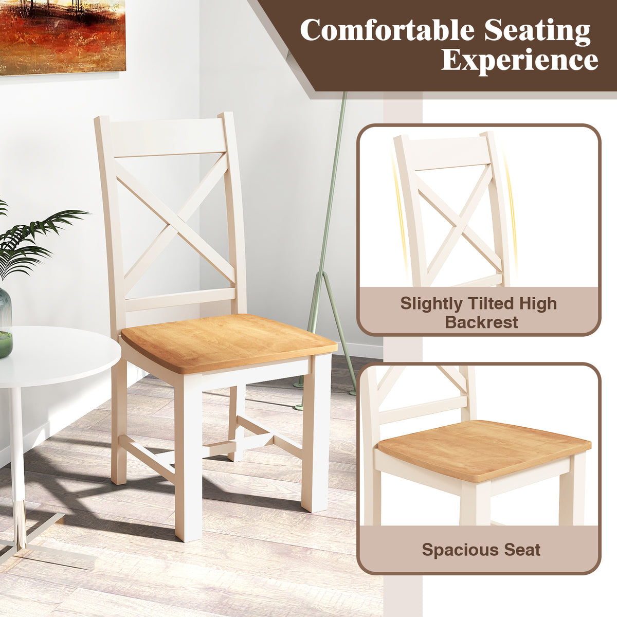 Wooden Dining Chairs Set of 2 with High Back and Rubber Wood Frame-Natural-Dining Chairs-DECOROLALA