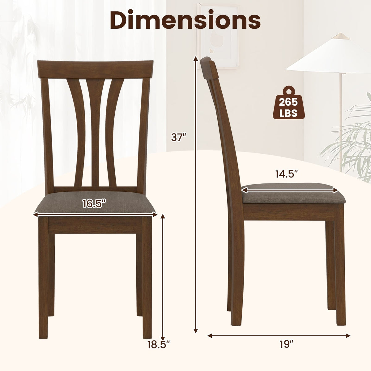Wooden Dining Chairs Set of 2 with Linen Fabric Upholstered and Rubber Wood Frame-Brown-Dining Chairs-DECOROLALA