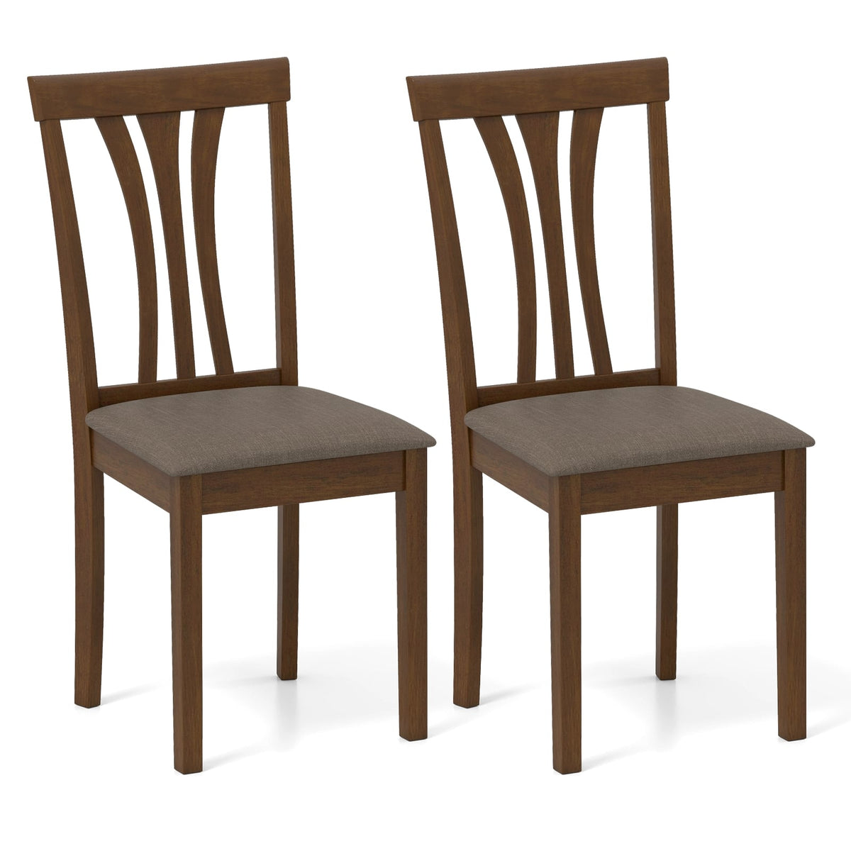 Wooden Dining Chairs Set of 2 with Linen Fabric Upholstered and Rubber Wood Frame-Brown-Dining Chairs-DECOROLALA