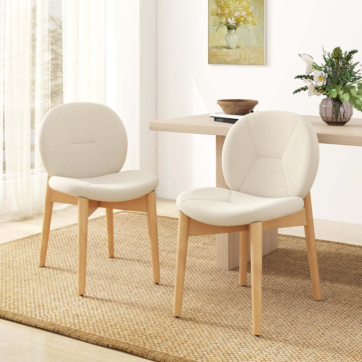 Wooden Dining Chairs Set of 2 with Rubber Wood Legs-White-Dining Chairs-DECOROLALA