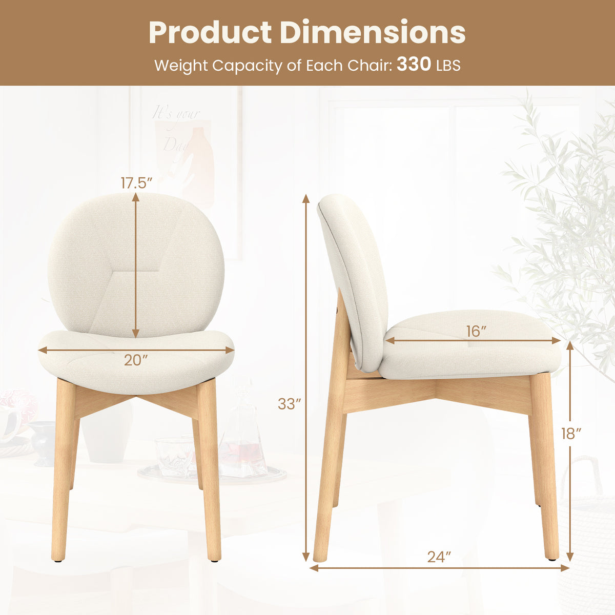 Wooden Dining Chairs Set of 2 with Rubber Wood Legs-White-Dining Chairs-DECOROLALA