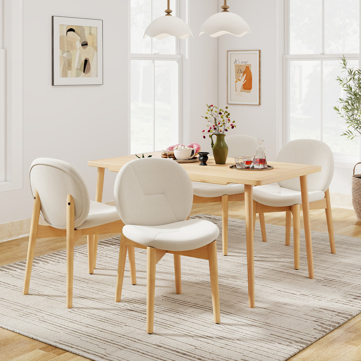Wooden Dining Chairs Set of 2 with Rubber Wood Legs-White-Dining Chairs-DECOROLALA