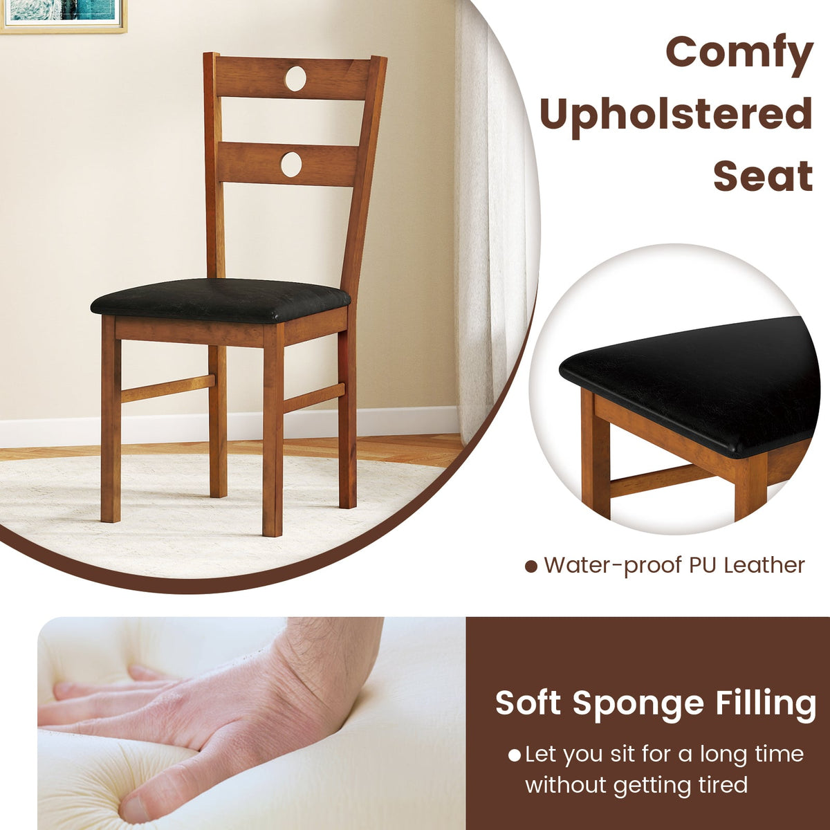 Wooden Dining Chairs Set of 4 Armless Kitchen Chairs with Hollowed Backrest-Brown-Dining Chairs-DECOROLALA