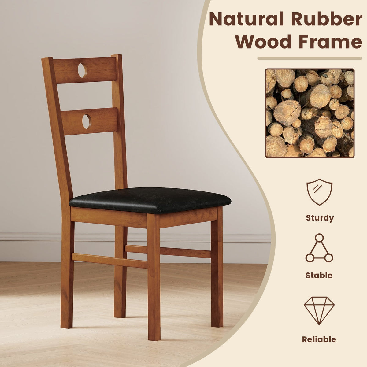 Wooden Dining Chairs Set of 4 Armless Kitchen Chairs with Hollowed Backrest-Brown-Dining Chairs-DECOROLALA