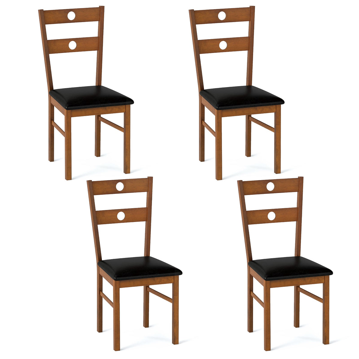 Wooden Dining Chairs Set of 4 Armless Kitchen Chairs with Hollowed Backrest-Brown-Dining Chairs-DECOROLALA