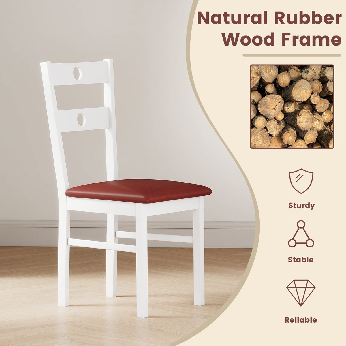 Wooden Dining Chairs Set of 4 Armless Kitchen Chairs with Hollowed Backrest-White-Dining Chairs-DECOROLALA