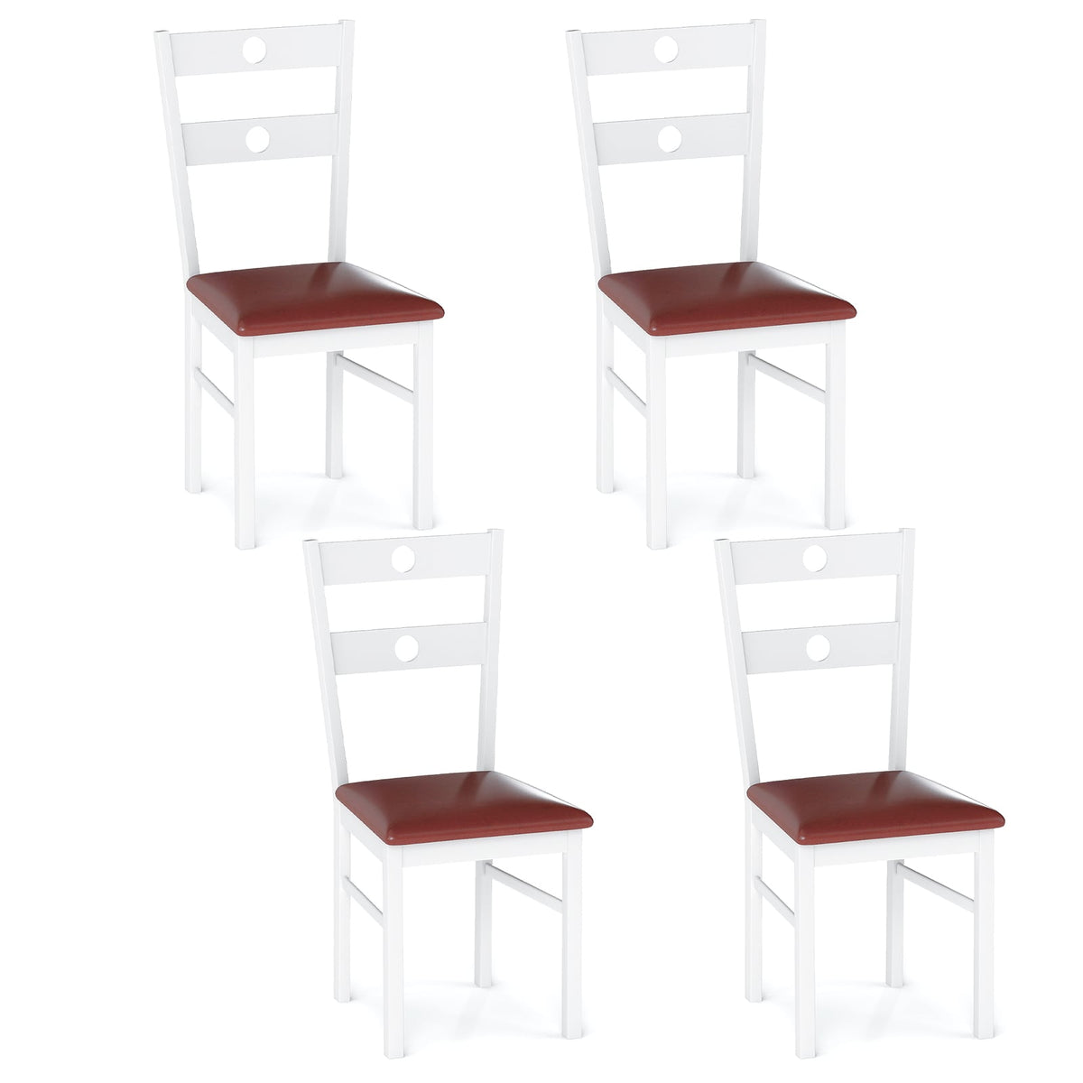 Wooden Dining Chairs Set of 4 Armless Kitchen Chairs with Hollowed Backrest-White-Dining Chairs-DECOROLALA