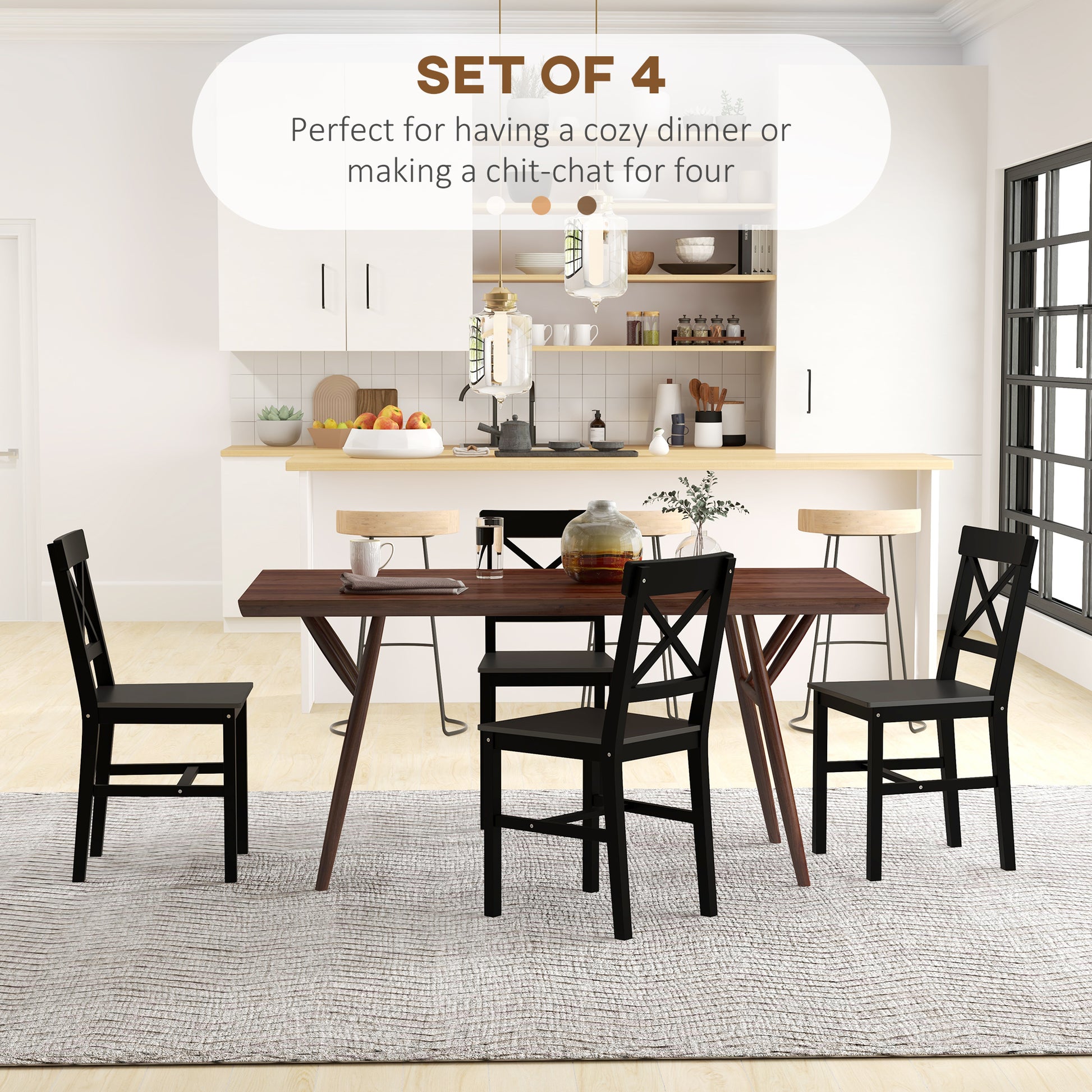 Wooden Dining Chairs Set of 4 - Black Cross Back-DECOROLALA