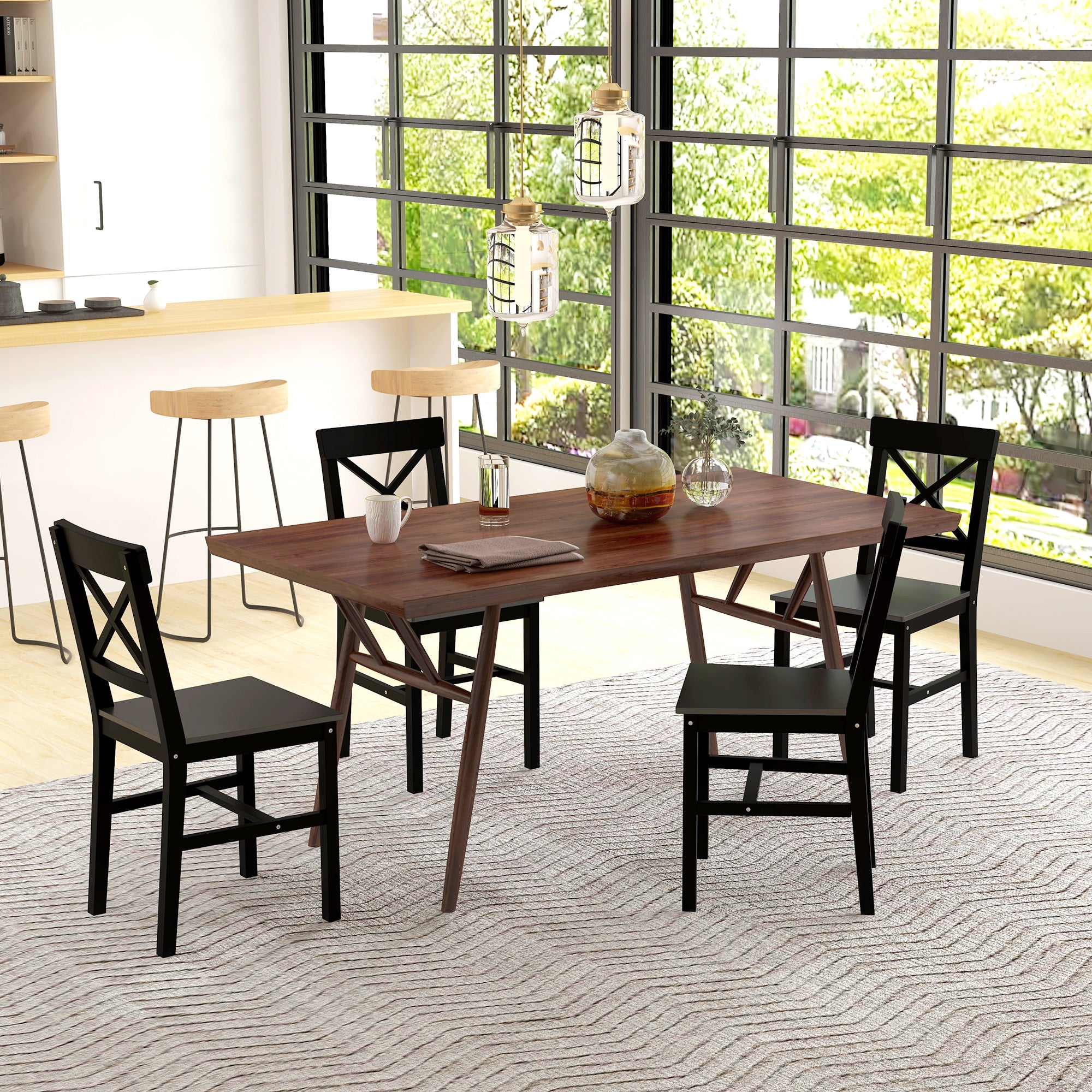 Wooden Dining Chairs Set of 4 - Black Cross Back-DECOROLALA