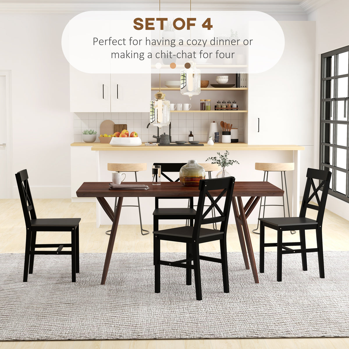 Wooden Dining Chairs Set of 4 - Black Cross Back-Dining Chairs-DECOROLALA