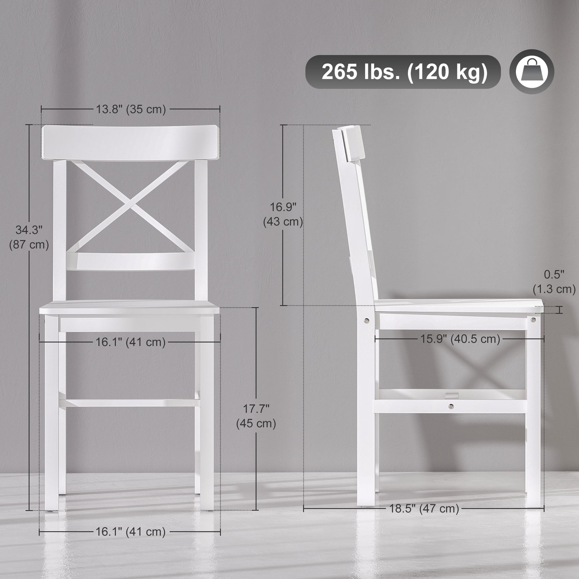 Wooden Dining Chairs Set of 4 Cross Back White-DECOROLALA