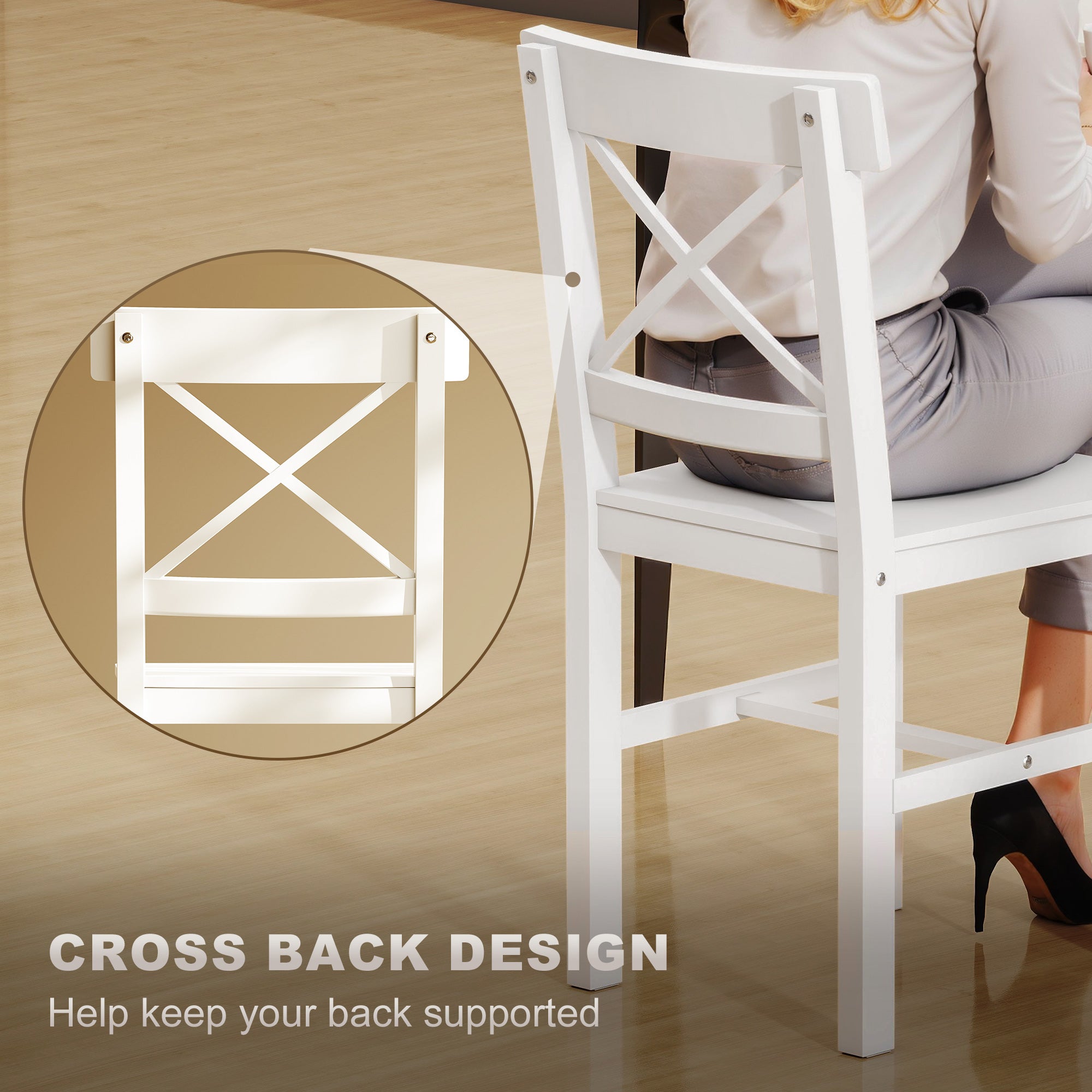 Wooden Dining Chairs Set of 4 Cross Back White-DECOROLALA