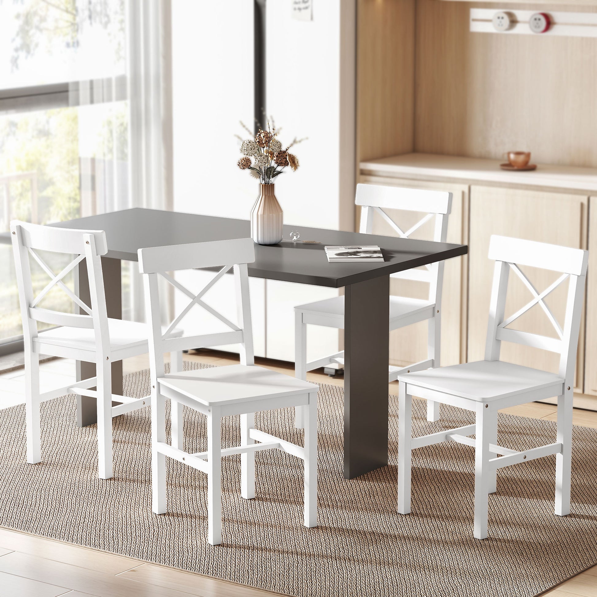 Wooden Dining Chairs Set of 4 Cross Back White-DECOROLALA