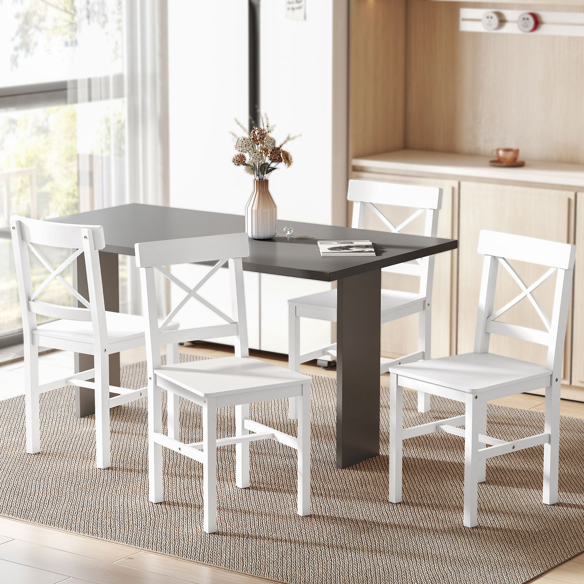 Wooden Dining Chairs Set of 4 Cross Back White-Dining Chairs-DECOROLALA
