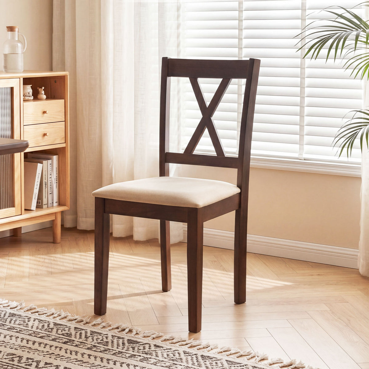 Wooden Dining Chairs Set of 4 Fabric Upholstered Kitchen Chairs-Walnut-Dining Chairs-DECOROLALA