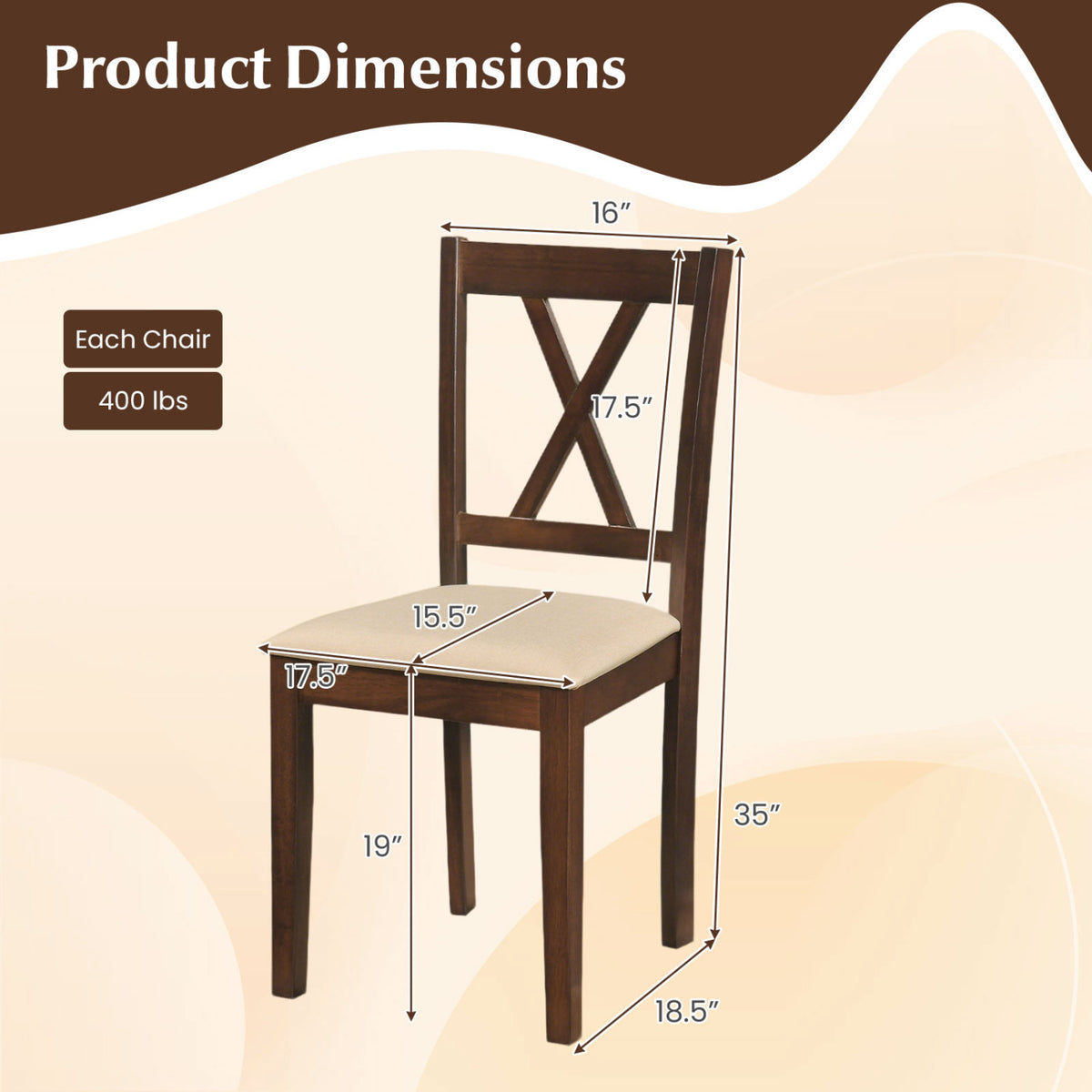 Wooden Dining Chairs Set of 4 Fabric Upholstered Kitchen Chairs-Walnut-Dining Chairs-DECOROLALA
