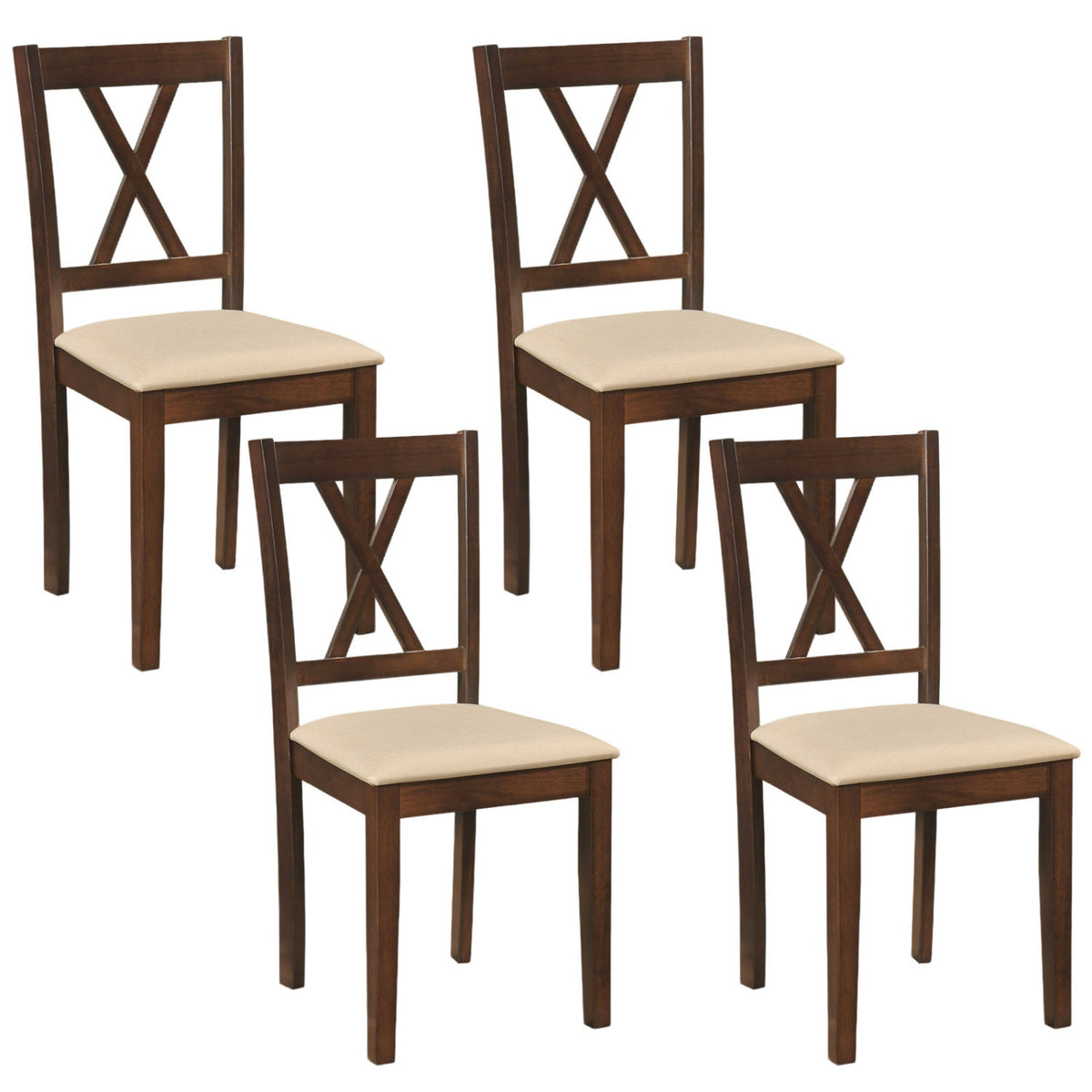 Wooden Dining Chairs Set of 4 Fabric Upholstered Kitchen Chairs-Walnut-Dining Chairs-DECOROLALA