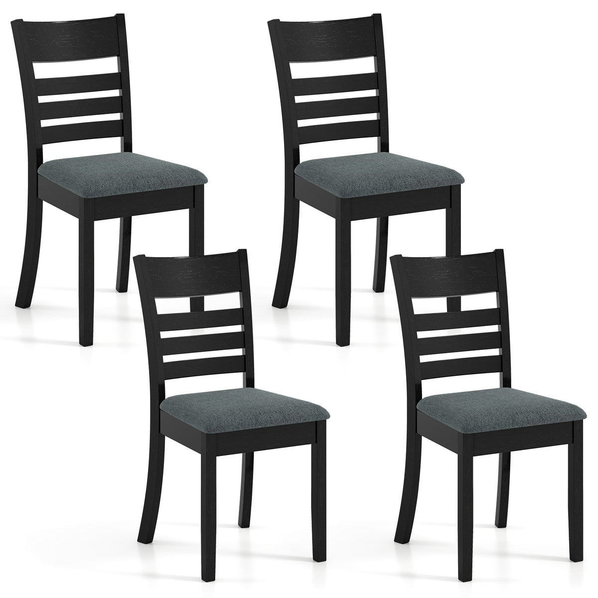 Wooden Dining Chairs Set of 4 Upholstered Kitchen Chairs with Rubber Wood Frame-Black-Dining Chairs-DECOROLALA