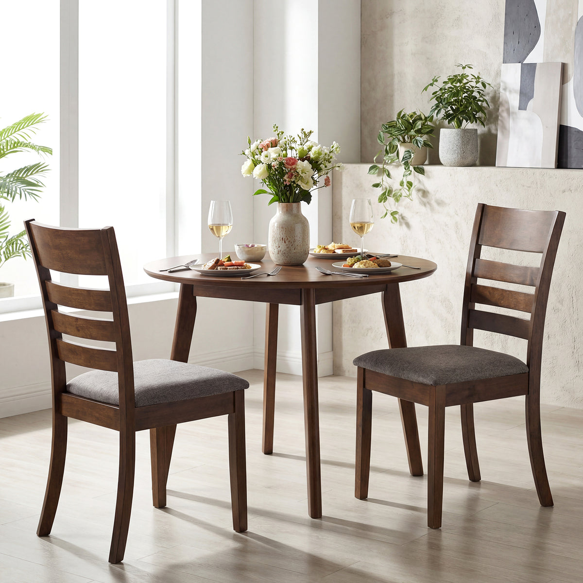 Wooden Dining Chairs Set of 4 Upholstered Kitchen Chairs with Rubber Wood Frame-Brown-Dining Chairs-DECOROLALA