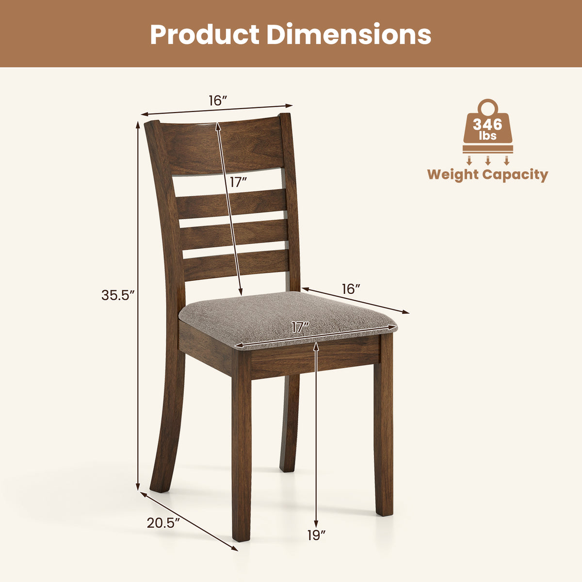 Wooden Dining Chairs Set of 4 Upholstered Kitchen Chairs with Rubber Wood Frame-Brown-Dining Chairs-DECOROLALA