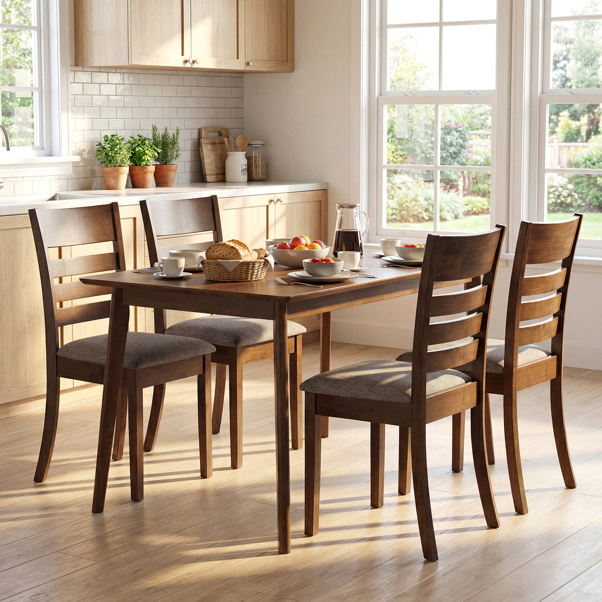 Wooden Dining Chairs Set of 4 Upholstered Kitchen Chairs with Rubber Wood Frame-Brown-Dining Chairs-DECOROLALA
