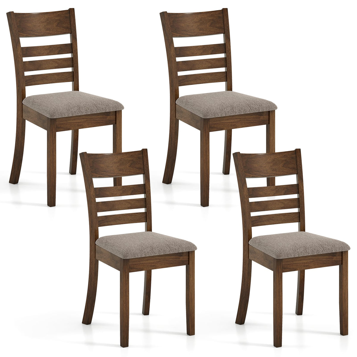 Wooden Dining Chairs Set of 4 Upholstered Kitchen Chairs with Rubber Wood Frame-Brown-Dining Chairs-DECOROLALA