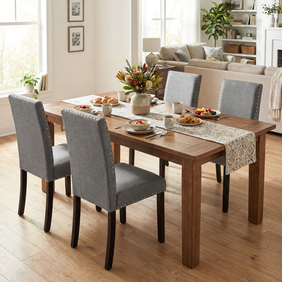Wooden Dining Chairs Set of 4 with Bent Wood Legs-Dining Chairs-DECOROLALA