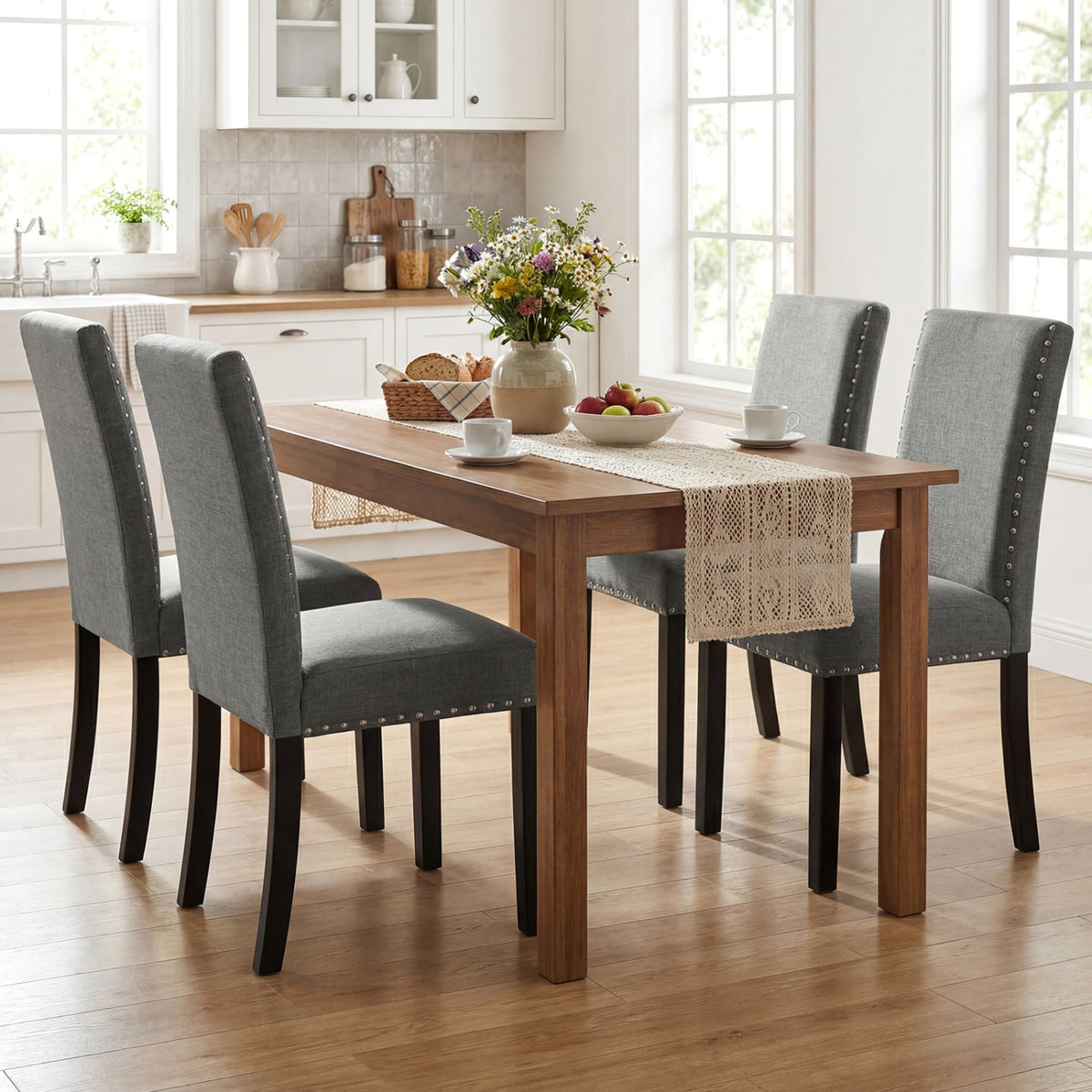 Wooden Dining Chairs Set of 4 with Bent Wood Legs-Dining Chairs-DECOROLALA