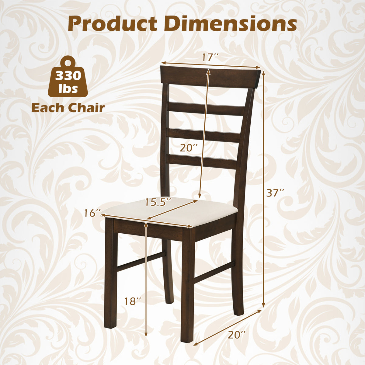 Wooden Dining Chairs Set of 4 with Fabric Cushion for Dining Room-Brown-Dining Chairs-DECOROLALA