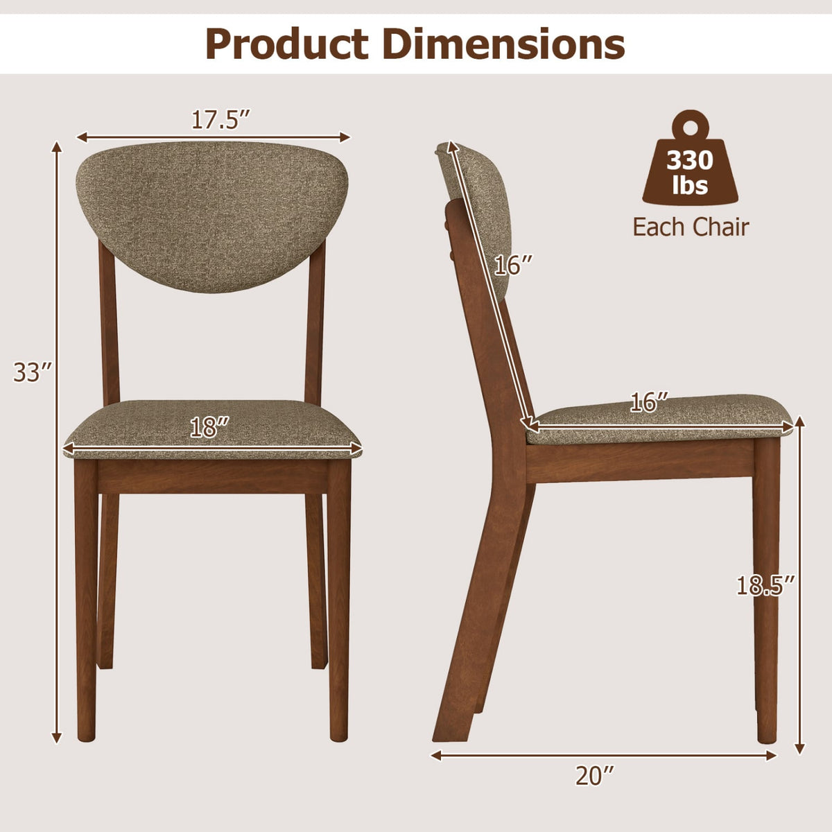 Wooden Dining Chairs Set of 4 with Padded Seat Back for Dining Room-Brown-Dining Chairs-DECOROLALA