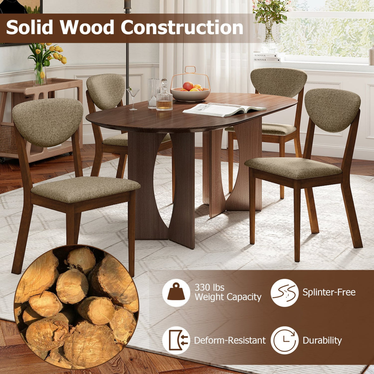 Wooden Dining Chairs Set of 4 with Padded Seat Back for Dining Room-Brown-Dining Chairs-DECOROLALA