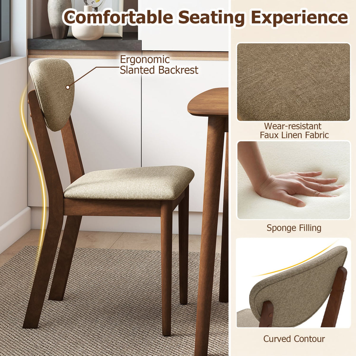 Wooden Dining Chairs Set of 4 with Padded Seat Back for Dining Room-Brown-Dining Chairs-DECOROLALA