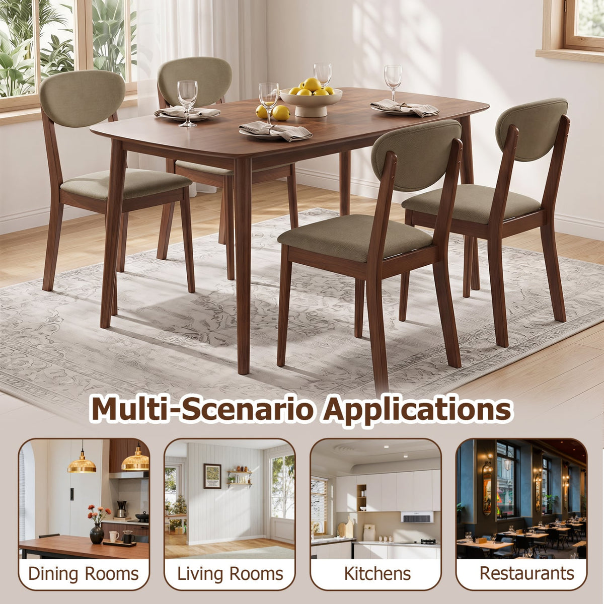 Wooden Dining Chairs Set of 4 with Padded Seat Back for Dining Room-Brown-Dining Chairs-DECOROLALA