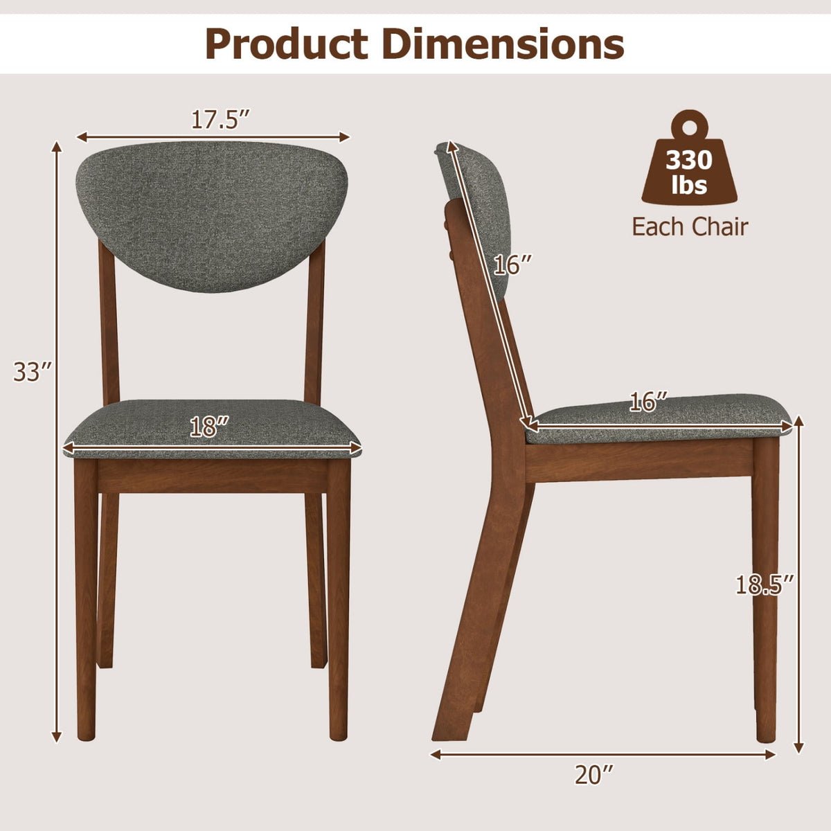 Wooden Dining Chairs Set of 4 with Padded Seat Back for Dining Room-Gray-Dining Chairs-DECOROLALA