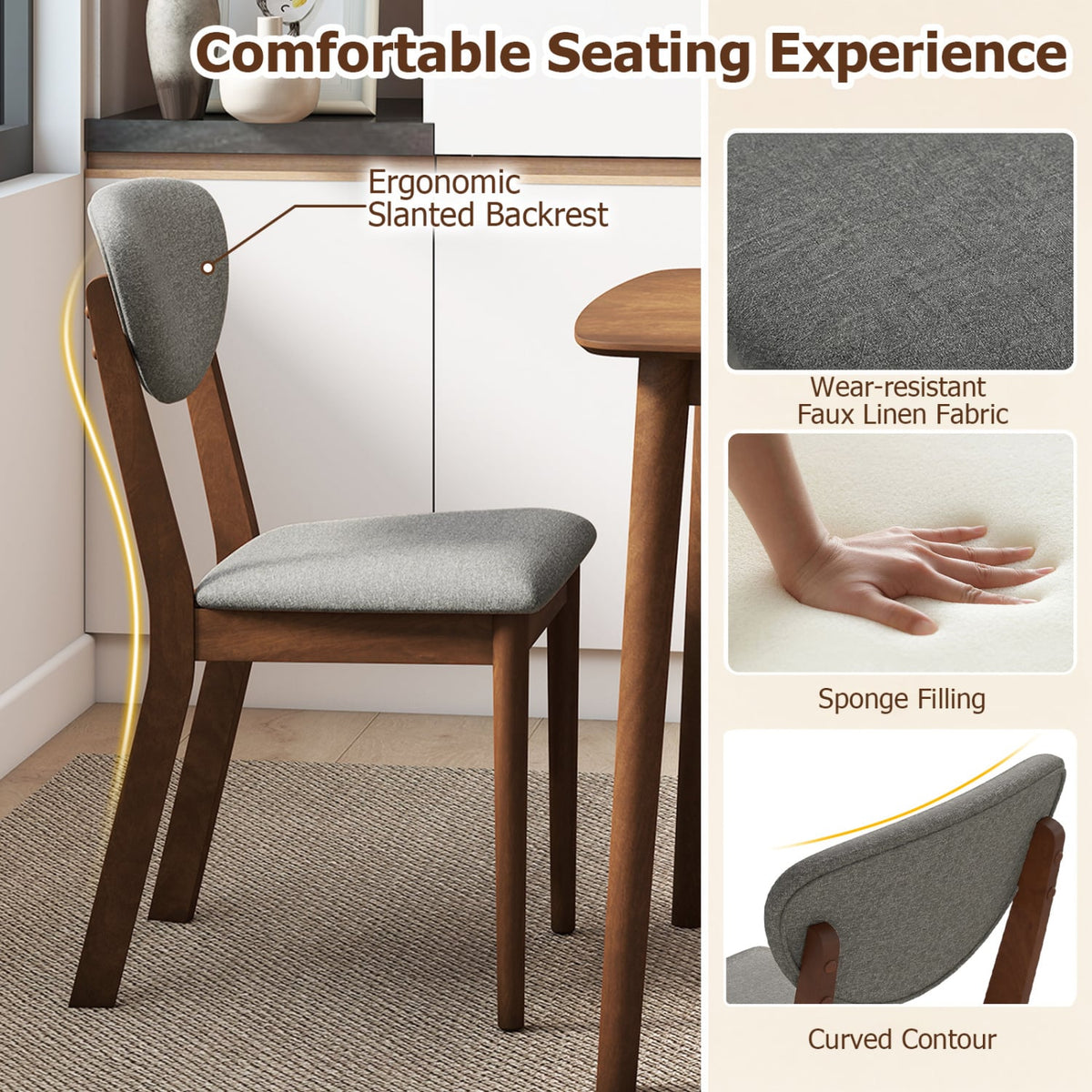 Wooden Dining Chairs Set of 4 with Padded Seat Back for Dining Room-Gray-Dining Chairs-DECOROLALA