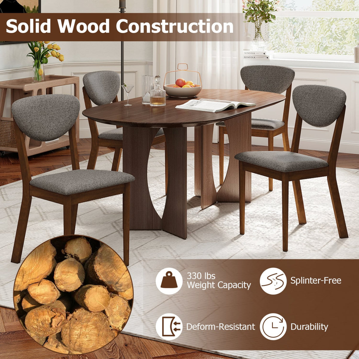 Wooden Dining Chairs Set of 4 with Padded Seat Back for Dining Room-Gray-Dining Chairs-DECOROLALA