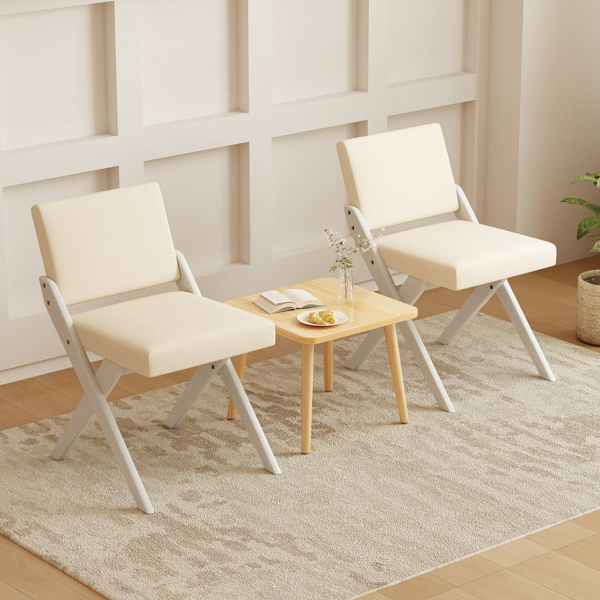 Wooden Dining Chairs of 2 with Rubber Wood Frame and Padded Cushions-White-Dining Chairs-DECOROLALA