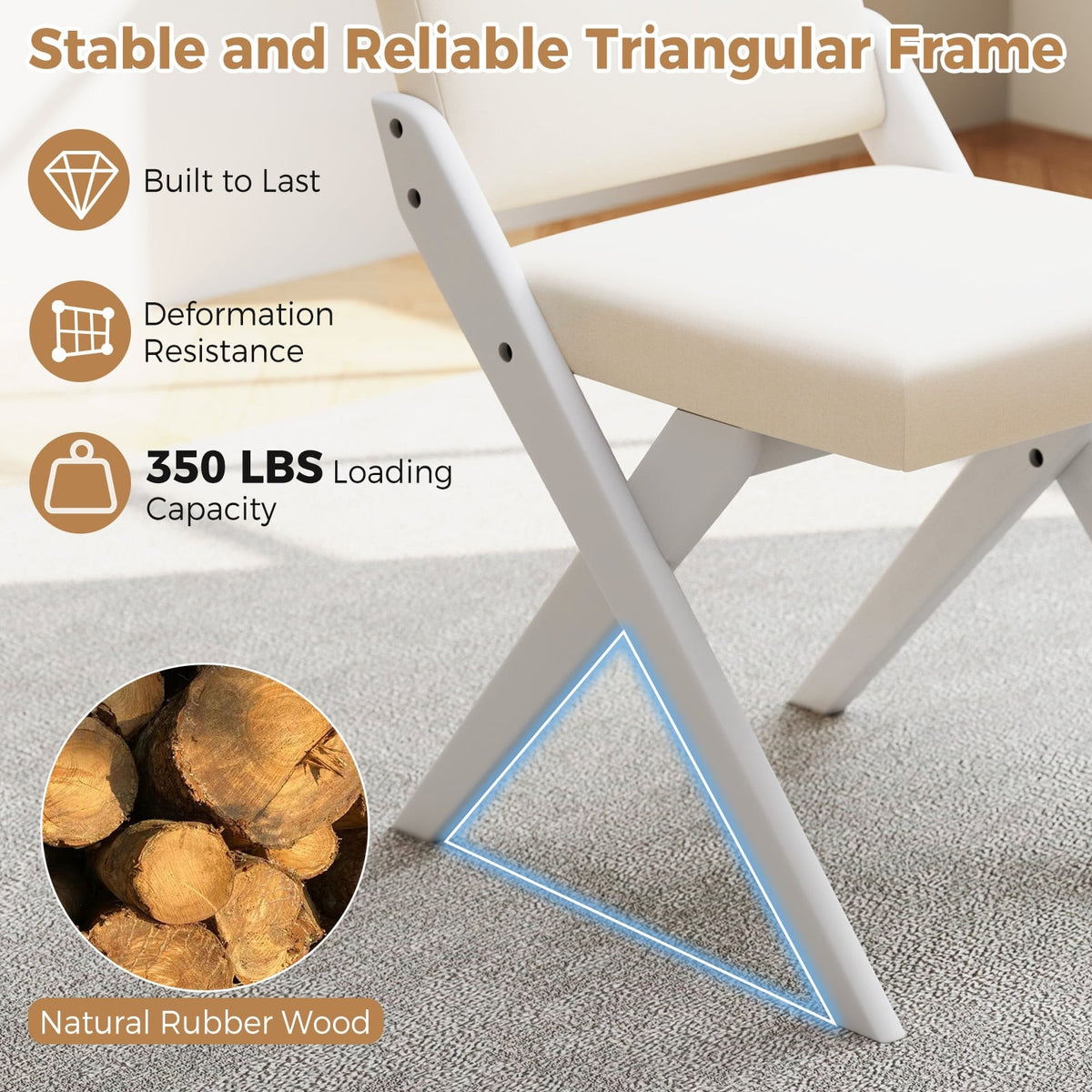 Wooden Dining Chairs of 2 with Rubber Wood Frame and Padded Cushions-White-Dining Chairs-DECOROLALA