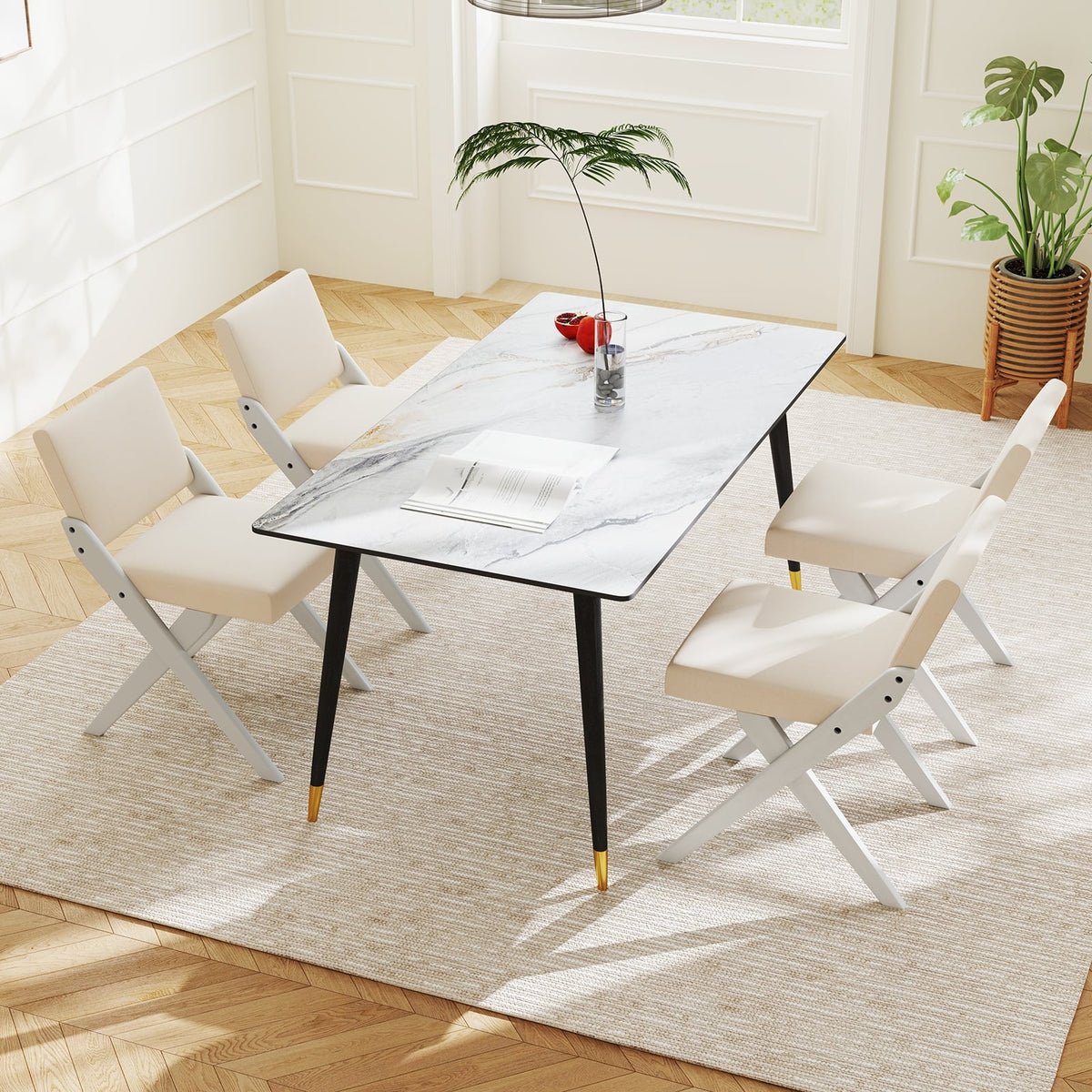 Wooden Dining Chairs of 2 with Rubber Wood Frame and Padded Cushions-White-Dining Chairs-DECOROLALA