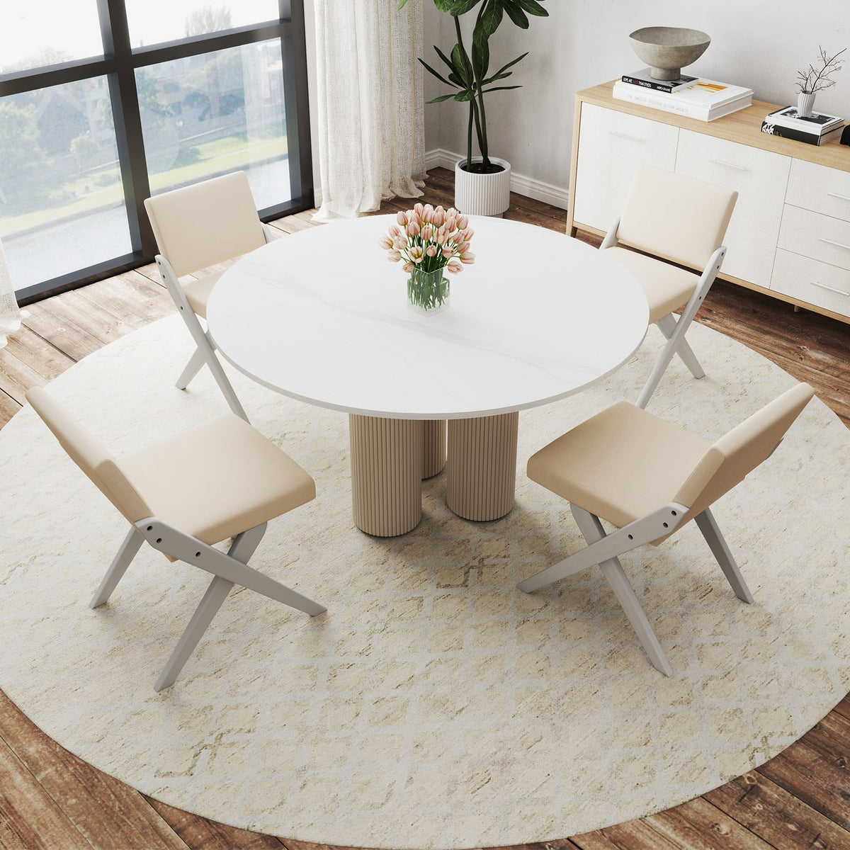 Wooden Dining Chairs of 2 with Rubber Wood Frame and Padded Cushions-White-Dining Chairs-DECOROLALA