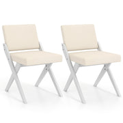 Wooden Dining Chairs of 2 with Rubber Wood Frame and Padded Cushions-White-Dining Chairs-DECOROLALA