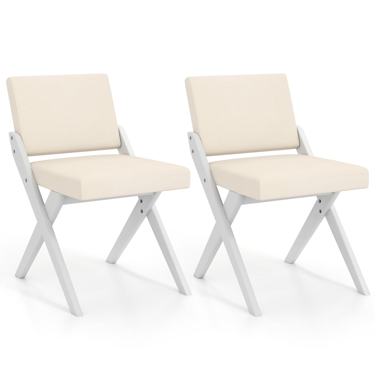 Wooden Dining Chairs of 2 with Rubber Wood Frame and Padded Cushions-White-Dining Chairs-DECOROLALA