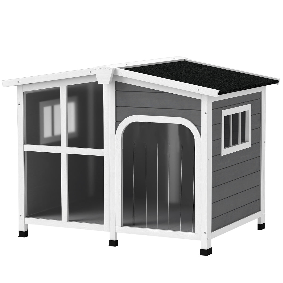 Wooden Dog House - Dark Grey Raised Outdoor Pet Kennel 42.5"-Dog Supplies-DECOROLALA