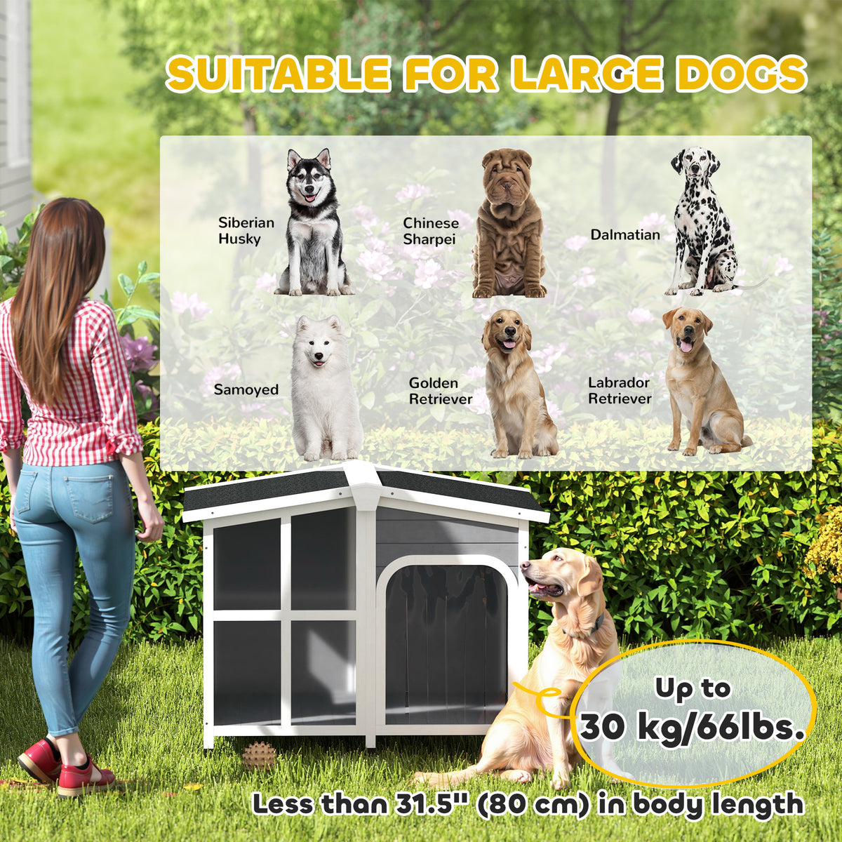 Wooden Dog House - Dark Grey Raised Outdoor Pet Kennel 42.5"-Dogs-DECOROLALA