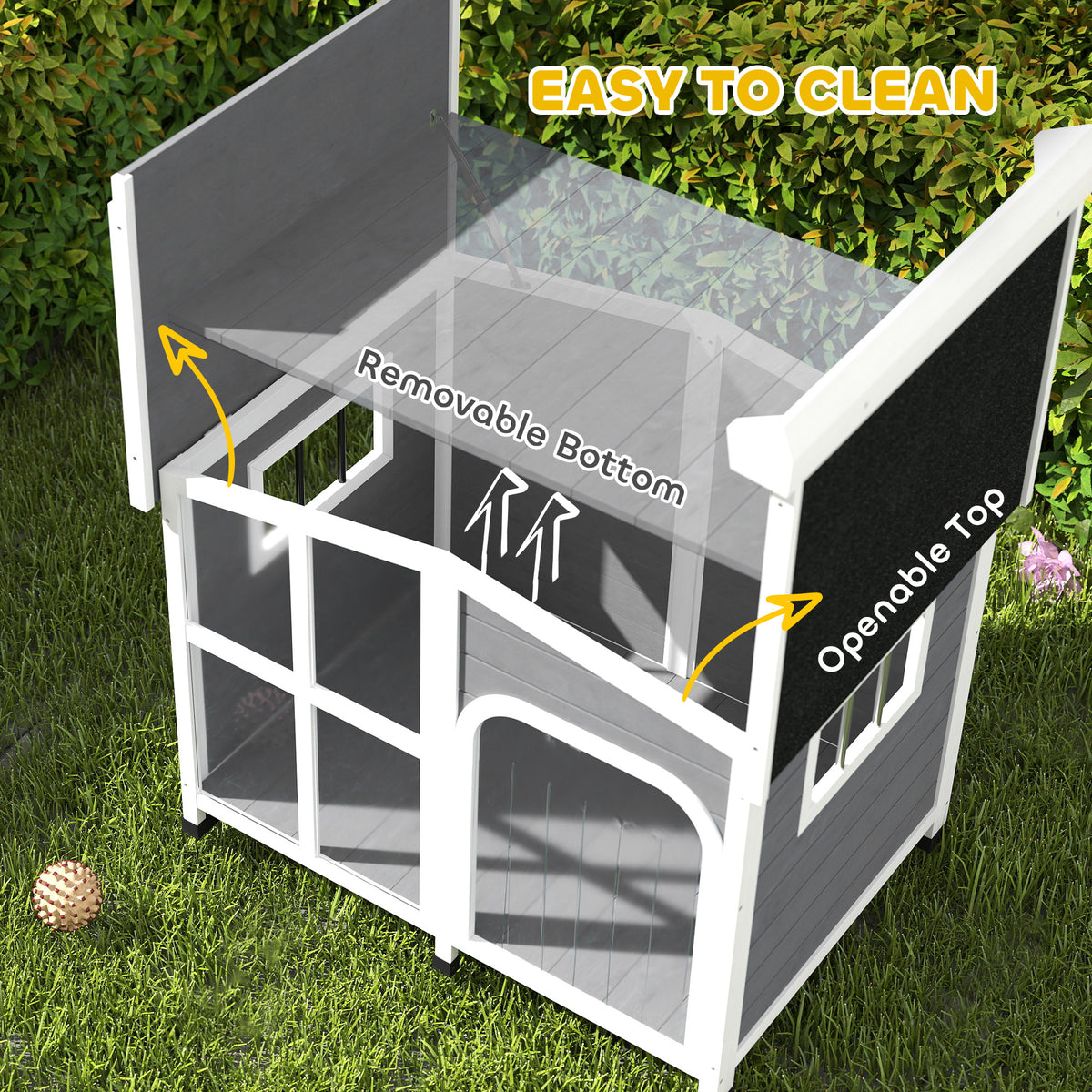 Wooden Dog House - Dark Grey Raised Outdoor Pet Kennel 42.5"-Dogs-DECOROLALA