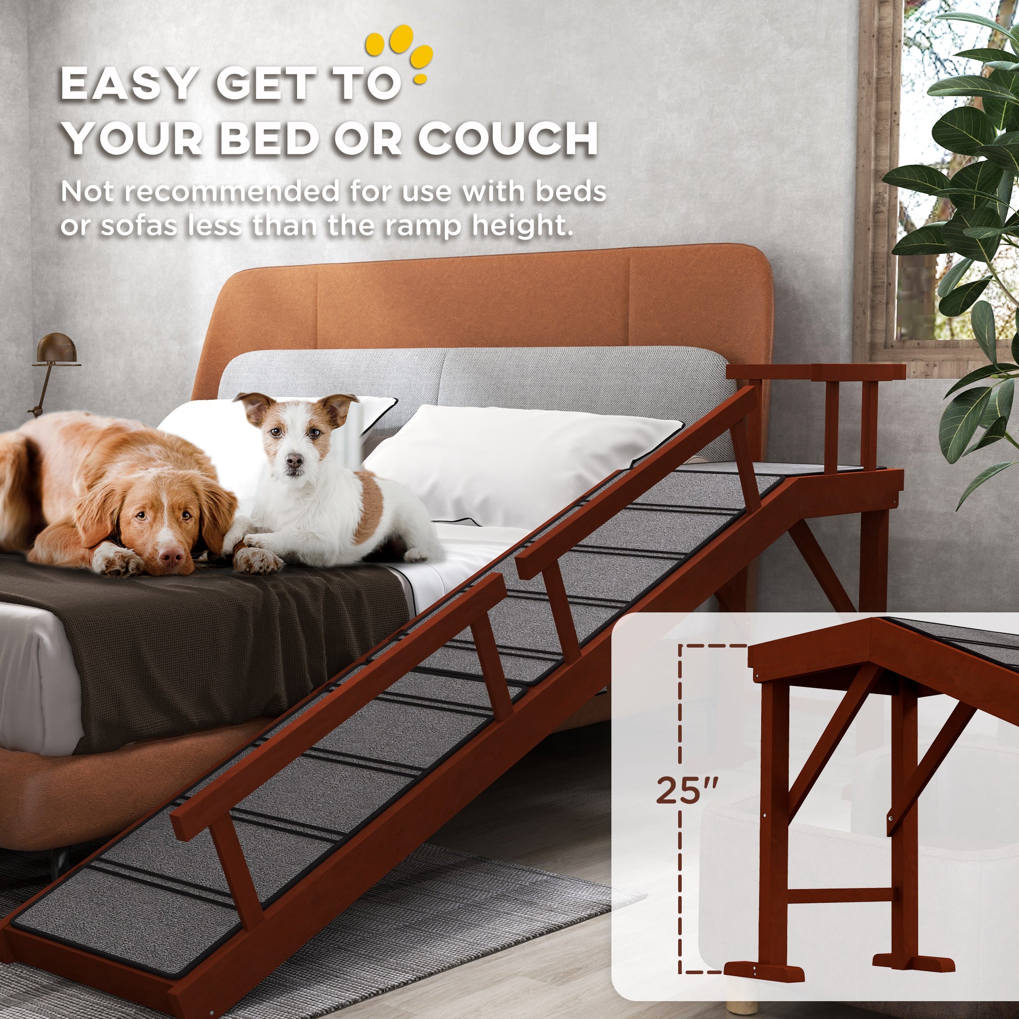 Wooden Dog Ramp - 73" Long with Guardrails, Brown/Grey-DECOROLALA