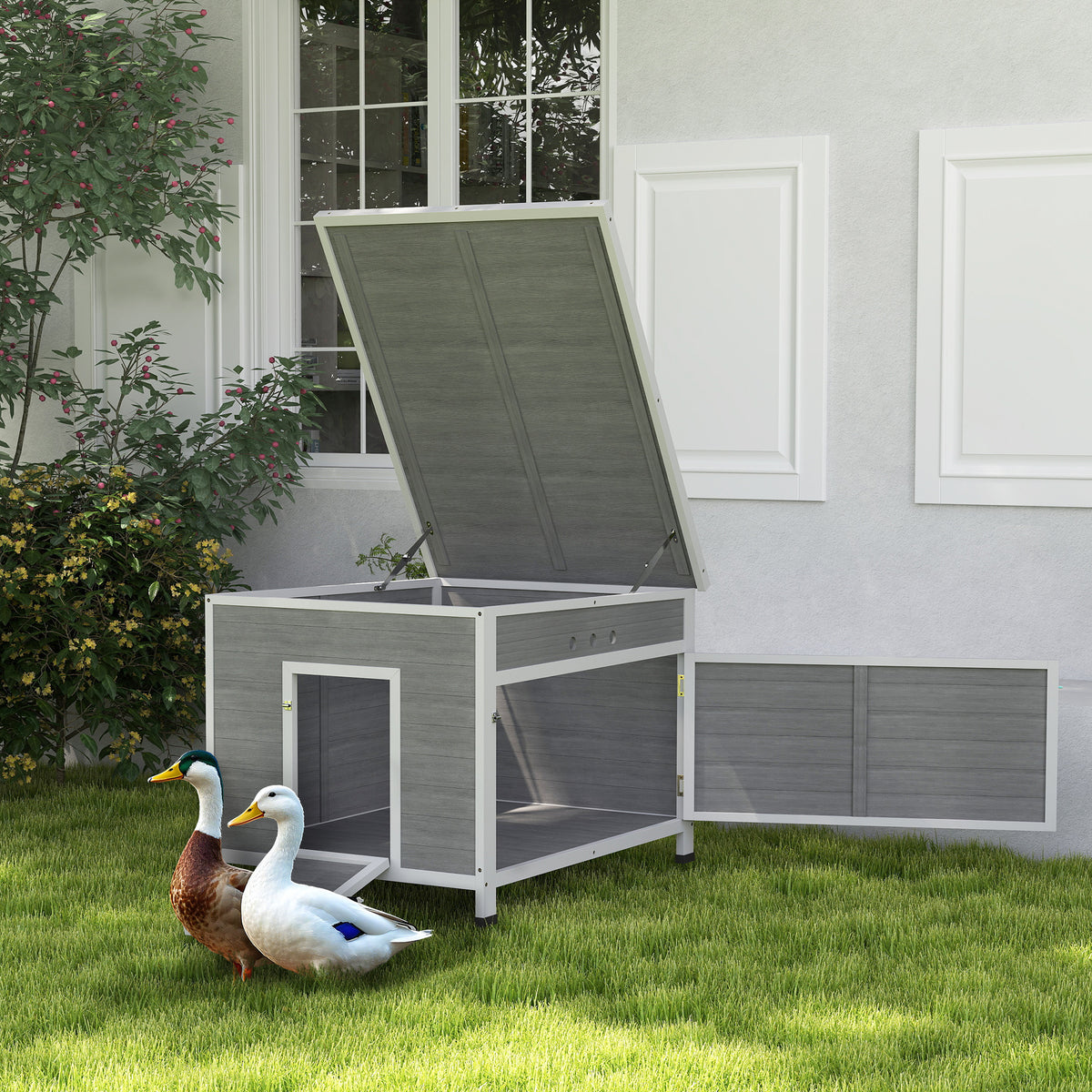 Wooden Duck Coop & Chicken House - Grey 38" L Fir Wood Hutch-Small Animals-DECOROLALA