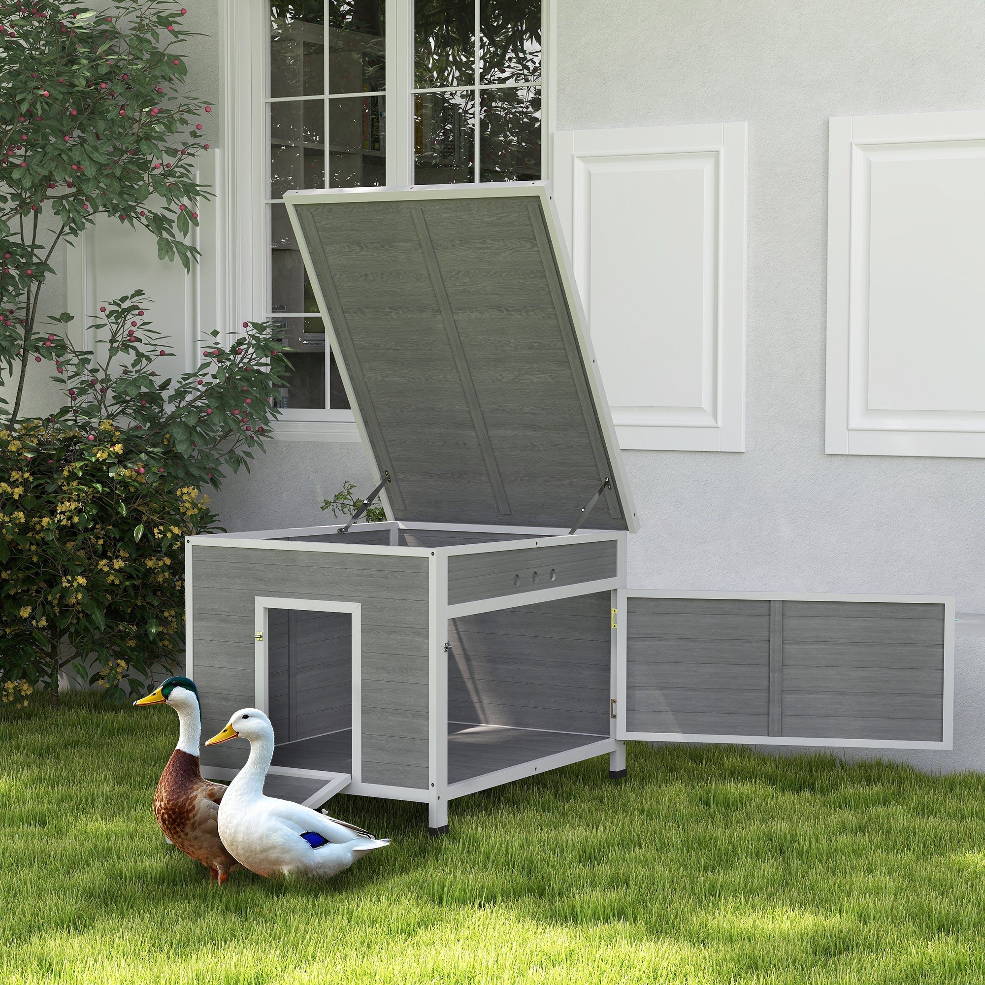 Wooden Duck Coop & Chicken House - Grey 38" L Fir Wood Hutch-Small Animals-DECOROLALA