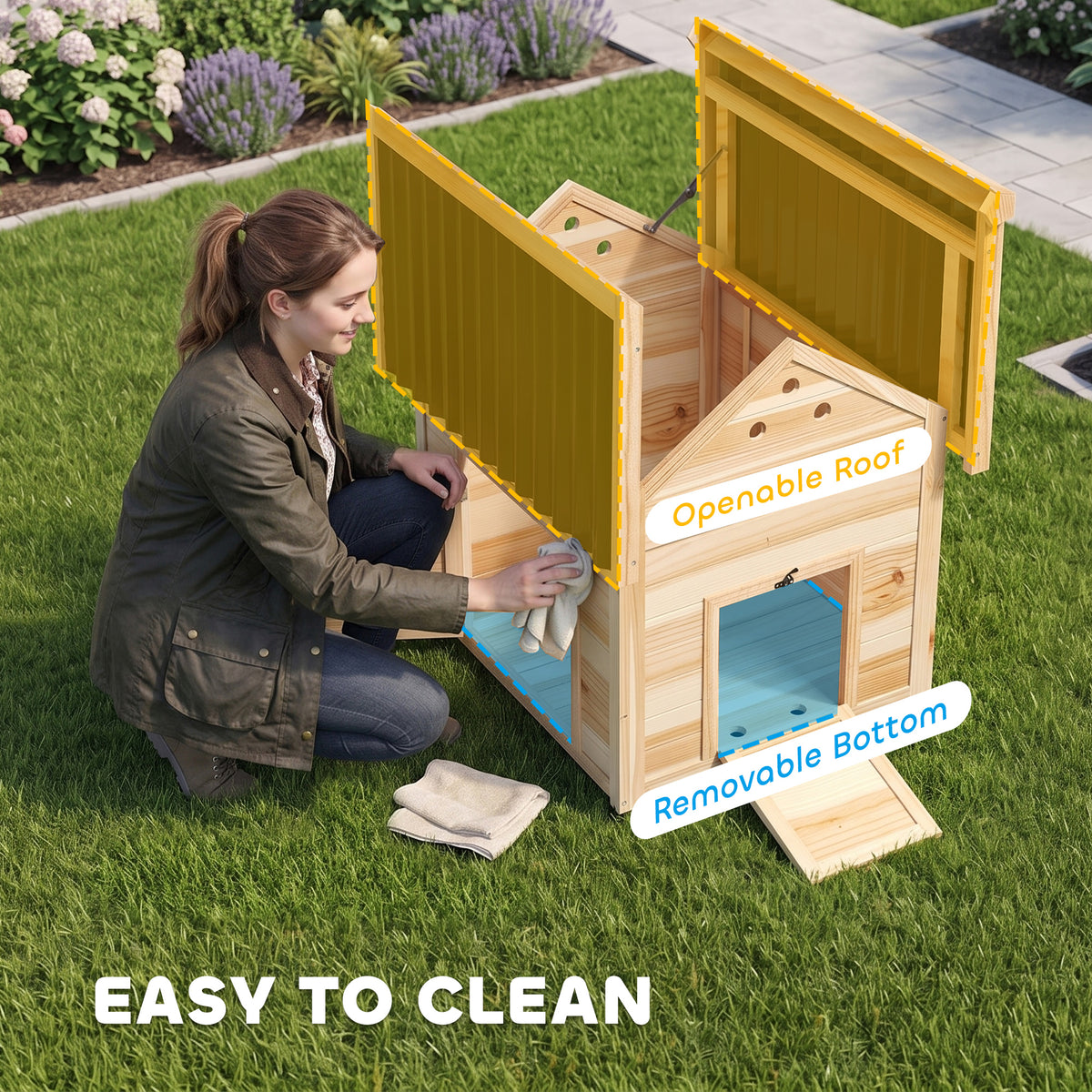 Wooden Duck House - Natural Fir Wood Coop with Openable Roof-Small Animals-DECOROLALA